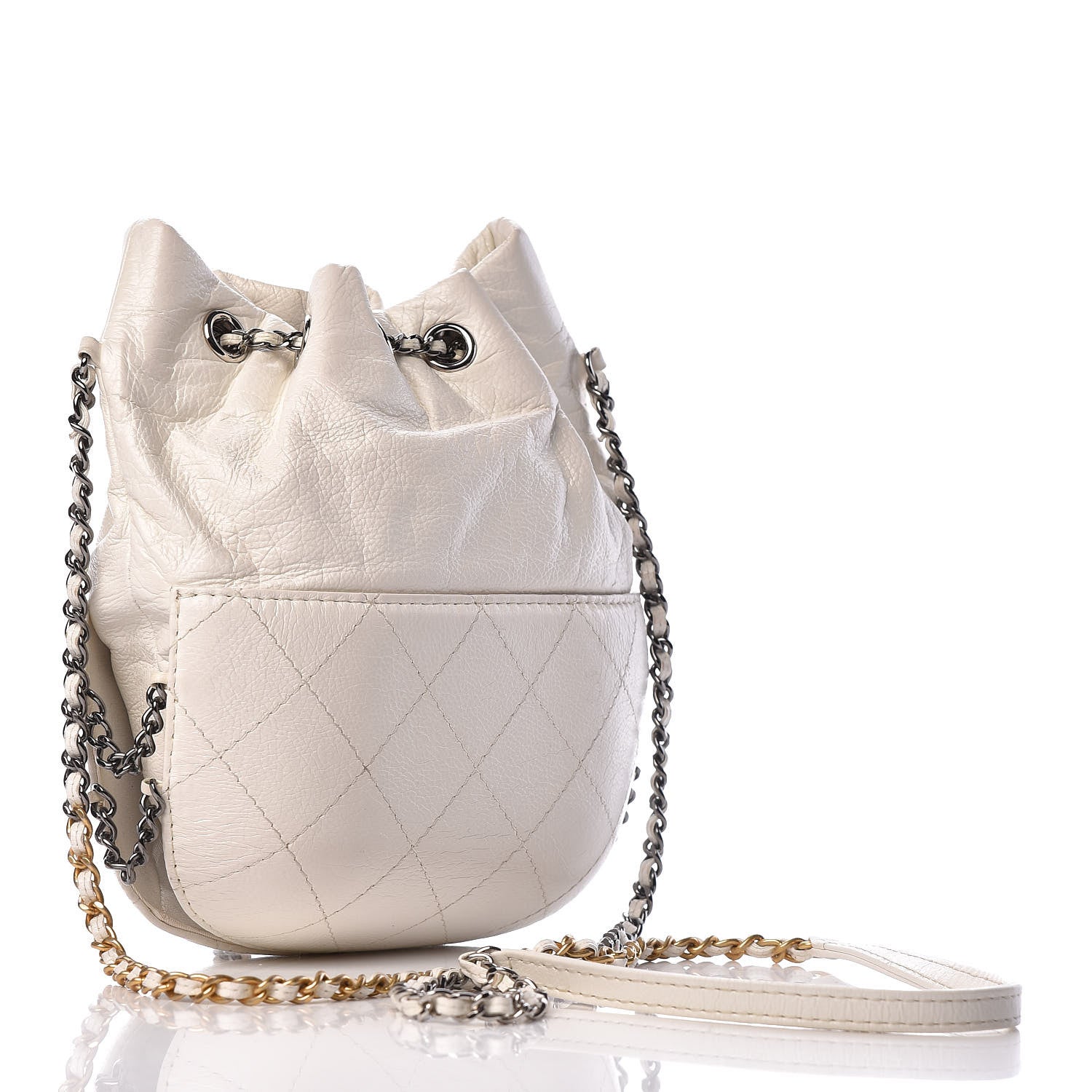 Chanel Aged Calfskin Quilted Small Gabrielle Bucket White 3 of 11