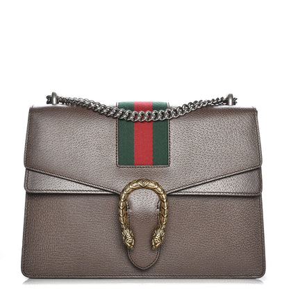 Gucci Textured Calfskin Web Medium Dionysus Shoulder Bag New Acero 1 of 7