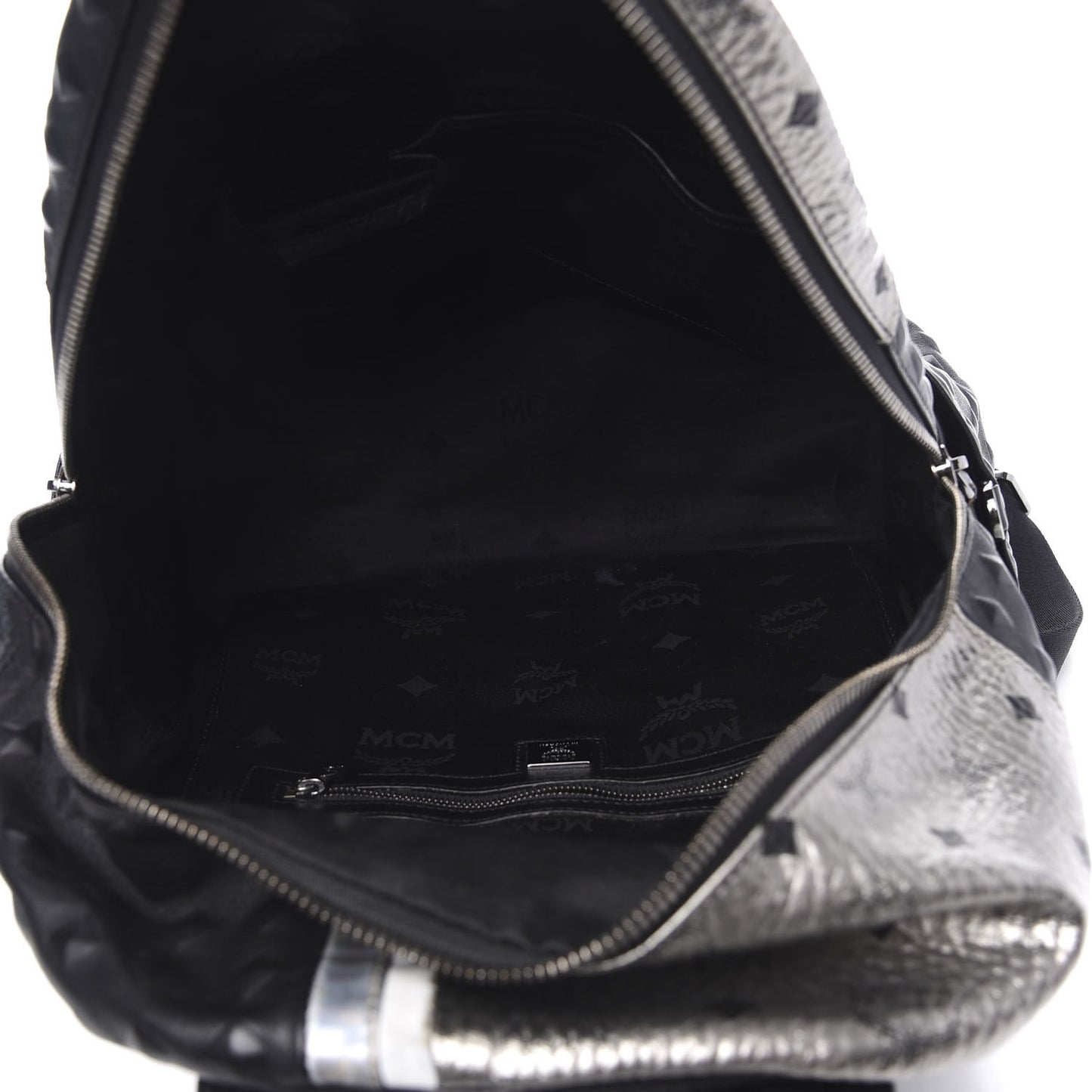Metallic Visetos Calfskin Medium Studded Munich Lion Stark Backpack Silver Black