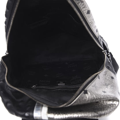 MCM Metallic Visetos Calfskin Medium Studded Munich Lion Stark Backpack Silver Black 4 of 9