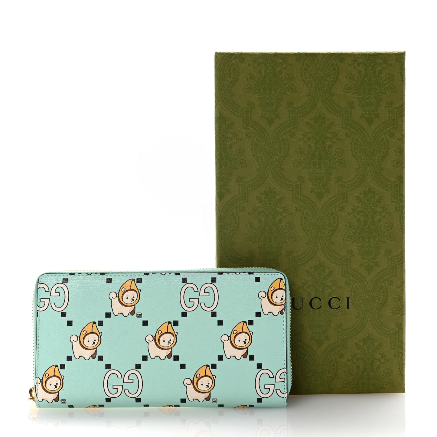 X PIKARAR Textured Dollar Calfskin Animal Print Zip Around Wallet Green