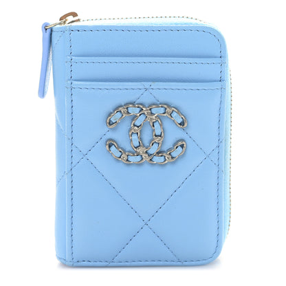 Chanel Lambskin Quilted Chanel 19 Vertical Zip Card Holder Wallet Light Blue 1 of 9