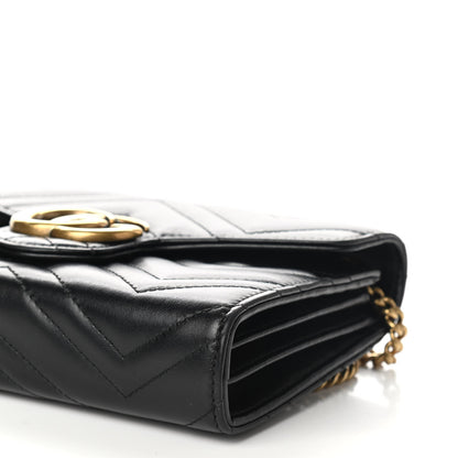 Gucci Calfskin Matelasse GG Marmont Chain Wallet Black 9 of 13