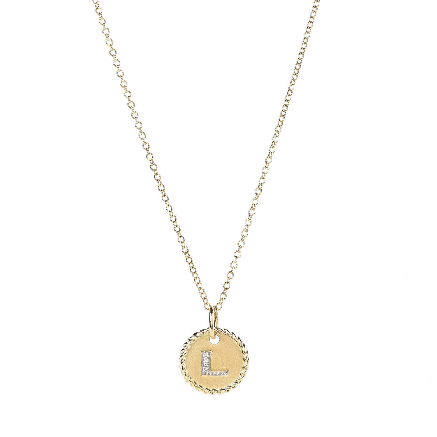 David Yurman 18K Yellow Gold Diamond Initial L Charm Necklace 4 of 6