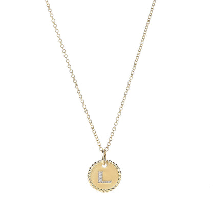 David Yurman 18K Yellow Gold Diamond Initial L Charm Necklace 4 of 6