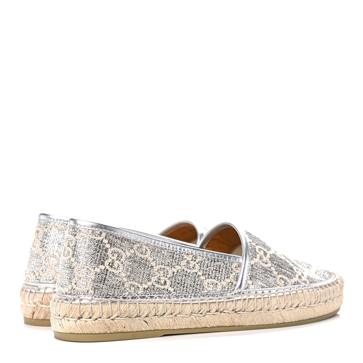 Lame Nappa GG Monogram Espadrilles 37 Silver Beige