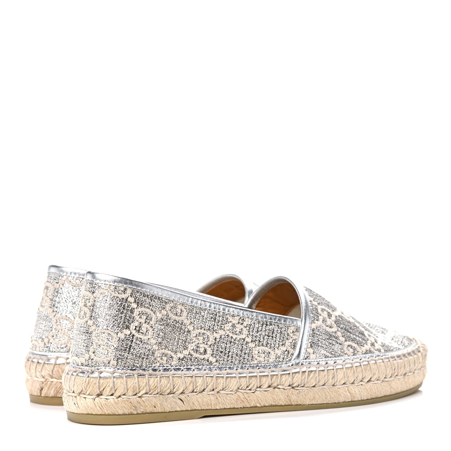Gucci Lame Nappa GG Monogram Espadrilles 37 Silver Beige 4 of 9