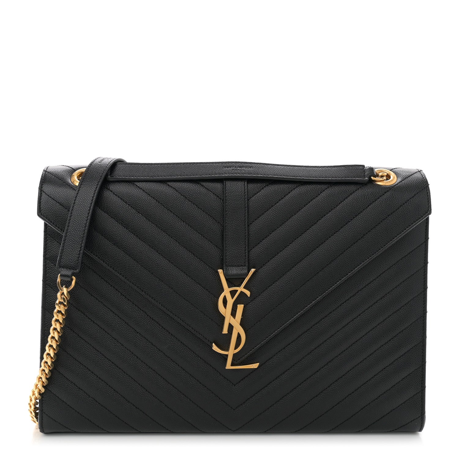 Saint Laurent Grain De Poudre Matelasse Chevron Large Monogram Satchel Black 1 of 10