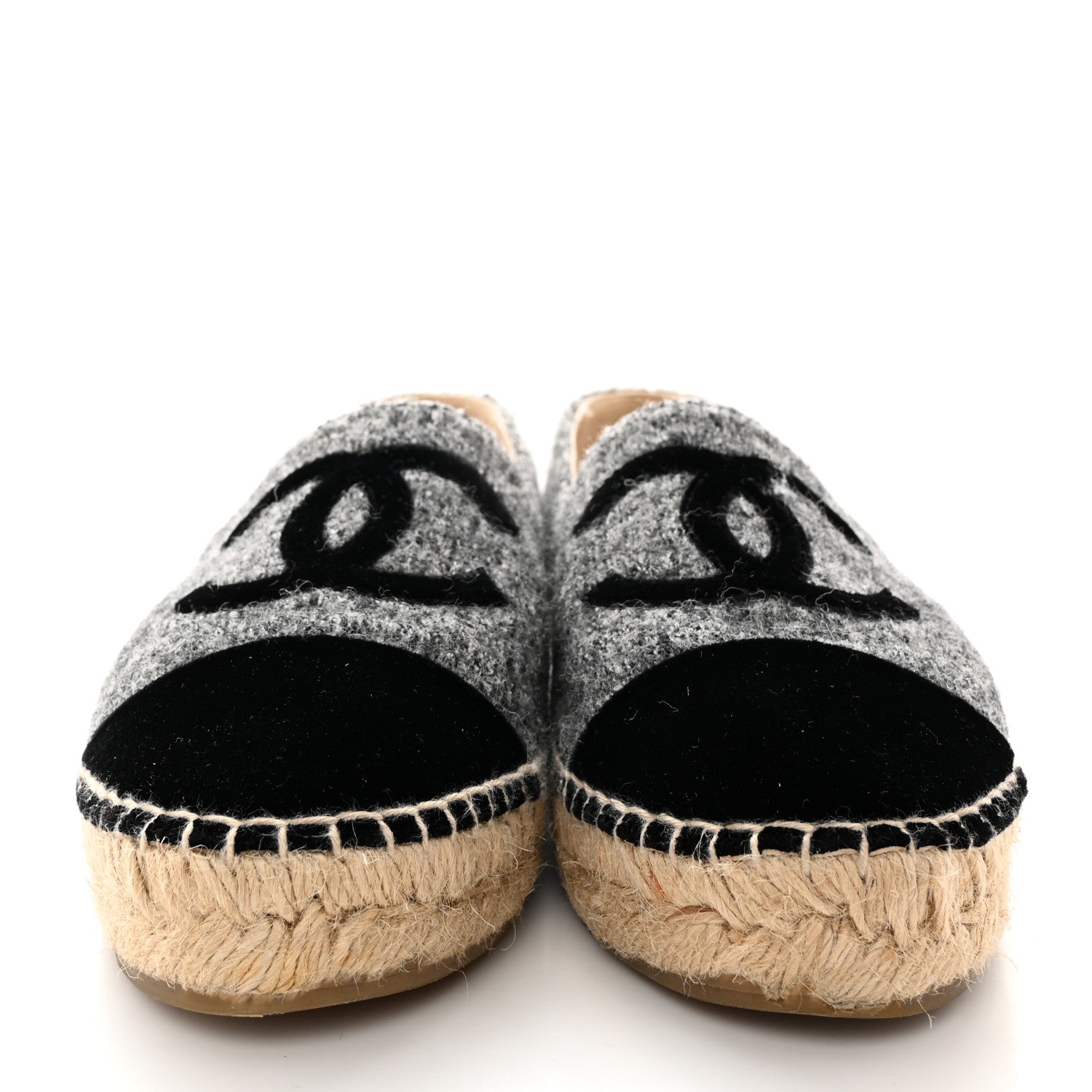Chanel Wool Velvet CC Espadrilles 37 Grey Black 2 of 15