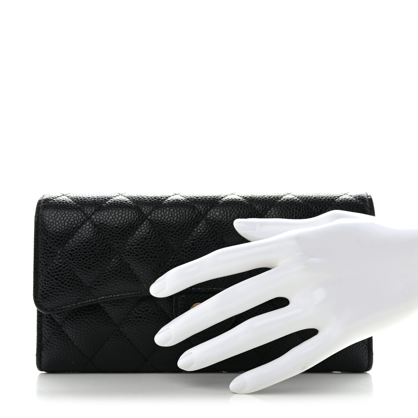 Caviar Quilted Large Gusset Flap Wallet Black