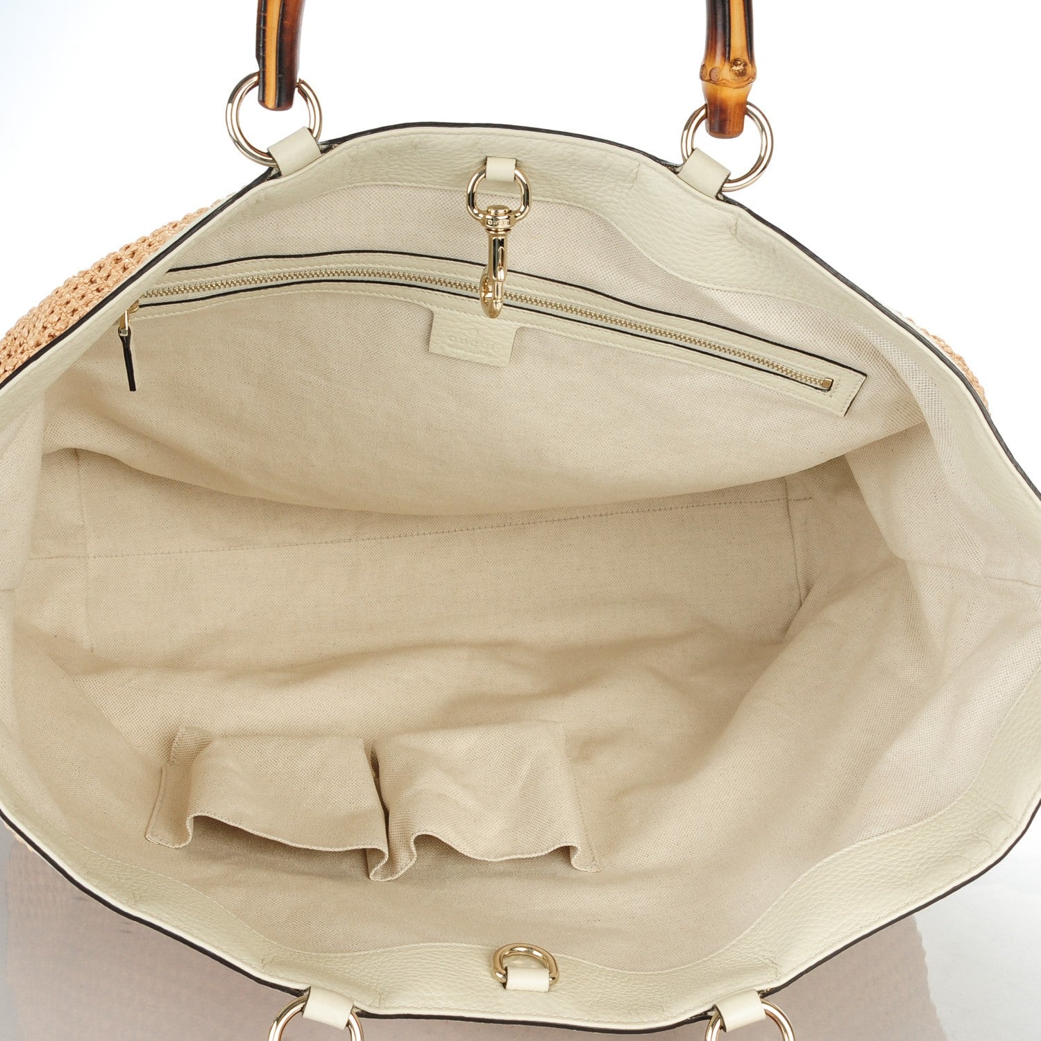Gucci Straw Calfskin Large Bamboo Shopper Tote Natural 5 of 7