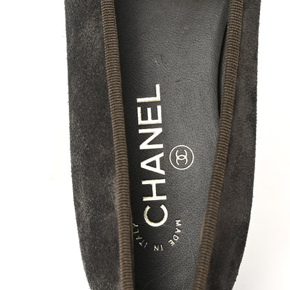Chanel Suede Calfskin Cap Toe CC Ballerina Flats 38.5 Dark Khaki Dark Green 8 of 9