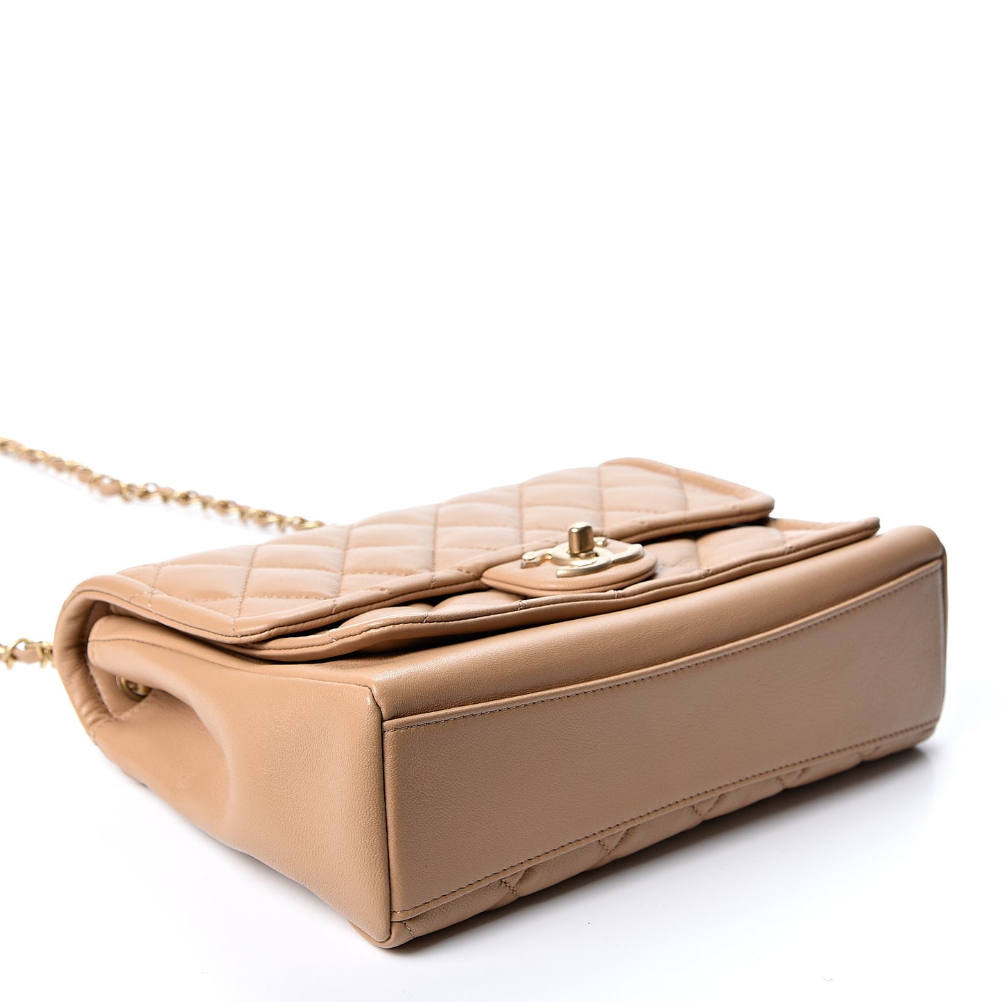 Lambskin Quilted Medium Linked In Flap Beige