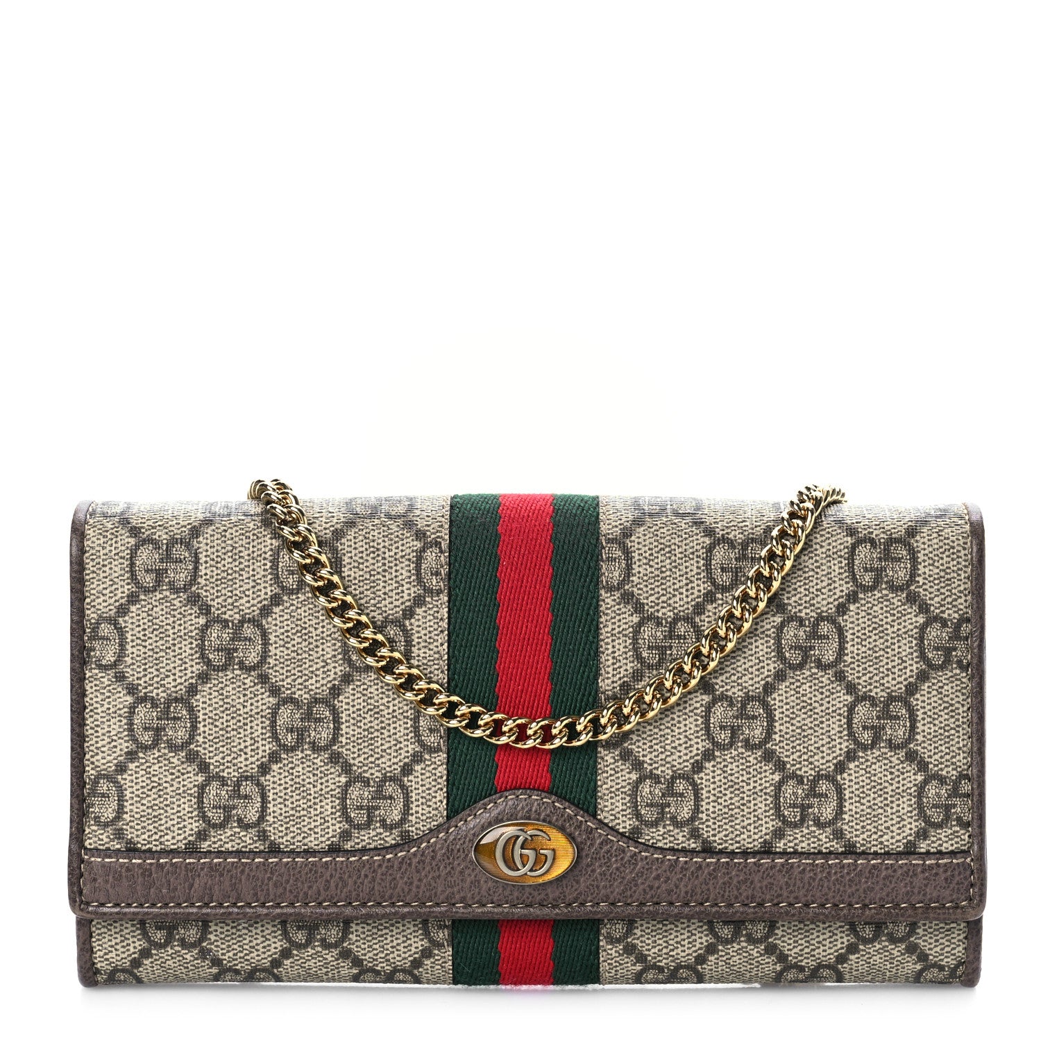 Gucci GG Supreme Monogram Web Ophidia Wallet On Chain Brown 1 of 9