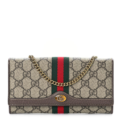 Gucci GG Supreme Monogram Web Ophidia Wallet On Chain Brown 1 of 9