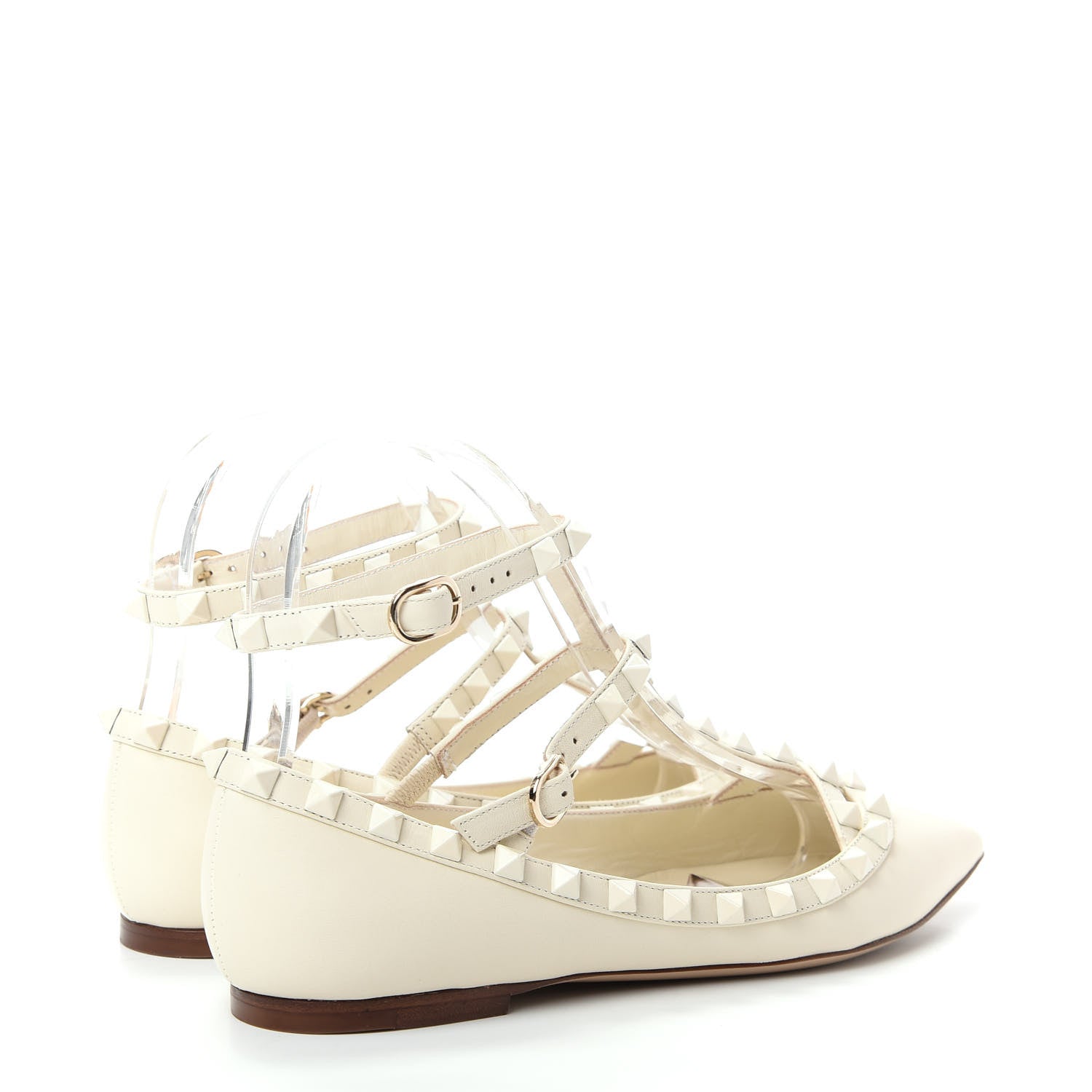Valentino Garavani Calfskin Lacquered Monochrome Rockstud Cage Ballerina Flats 36 Avorio 4 of 11