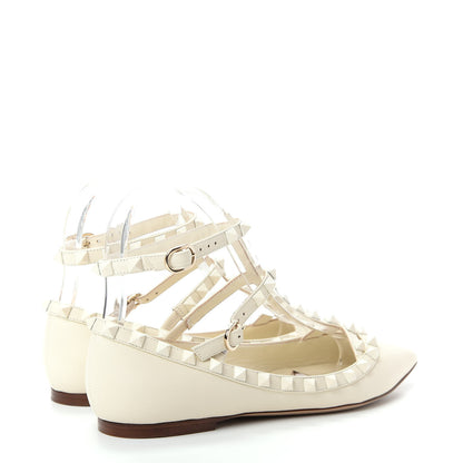 Valentino Garavani Calfskin Lacquered Monochrome Rockstud Cage Ballerina Flats 36 Avorio 4 of 11