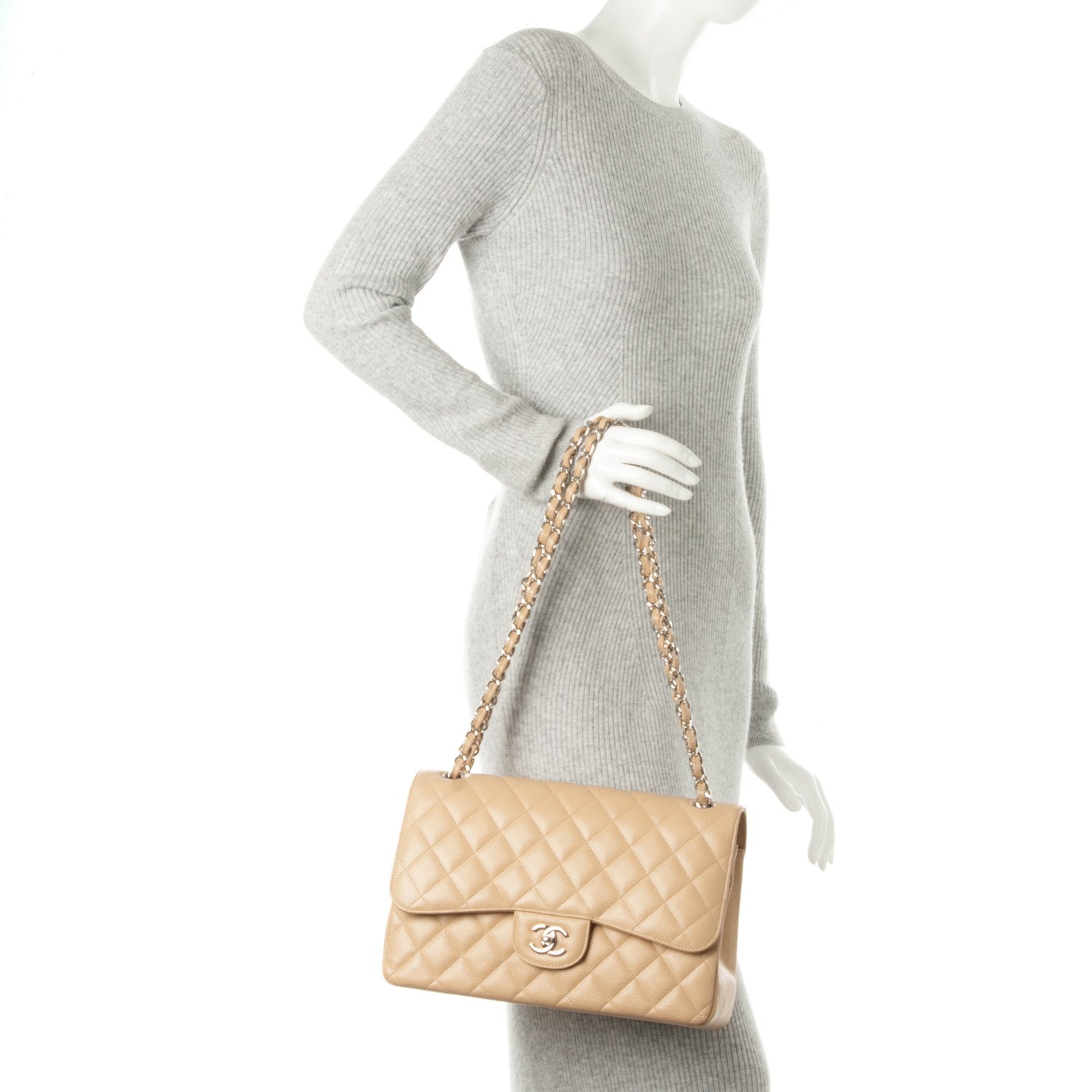 Chanel Caviar Quilted Jumbo Double Flap Beige Clair 2 of 8
