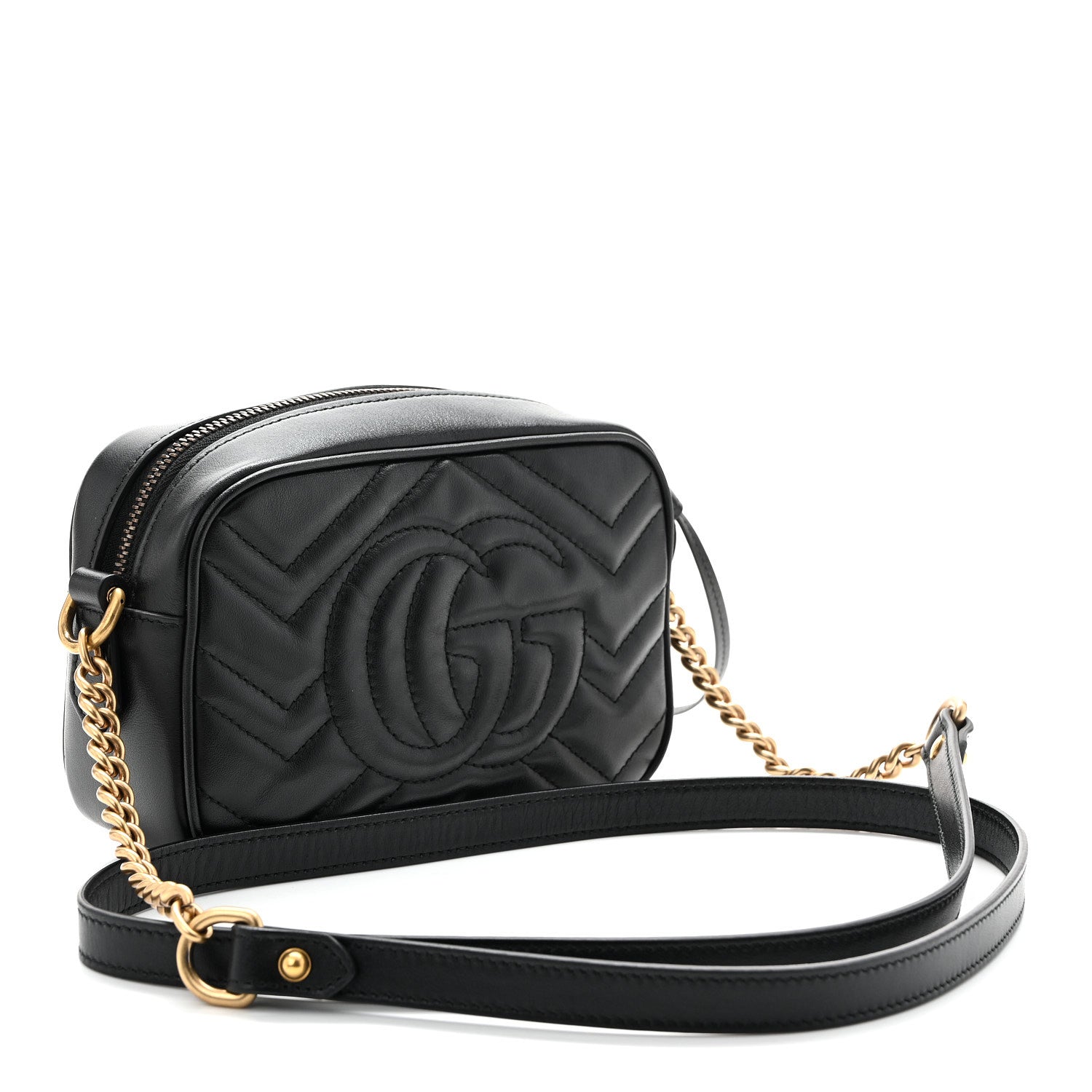 Gucci Calfskin Matelasse Mini GG Marmont Chain Shoulder Bag Black 3 of 11