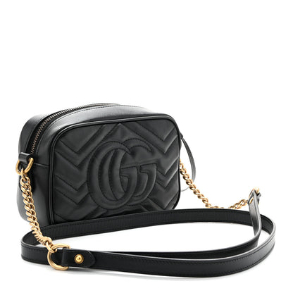 Gucci Calfskin Matelasse Mini GG Marmont Chain Shoulder Bag Black 3 of 11