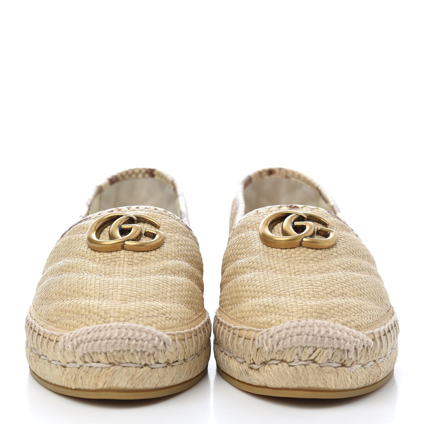 Straw Elaphe Matelasse GG Marmont Espadrilles 38 Natural Cream Brown