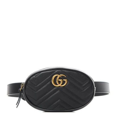 Gucci Calfskin Matelasse GG Marmont Belt Bag 85 34 Black 1 of 10