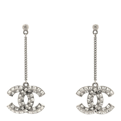 Chanel Baguette Crystal CC Drop Earrings Silver 1 of 4