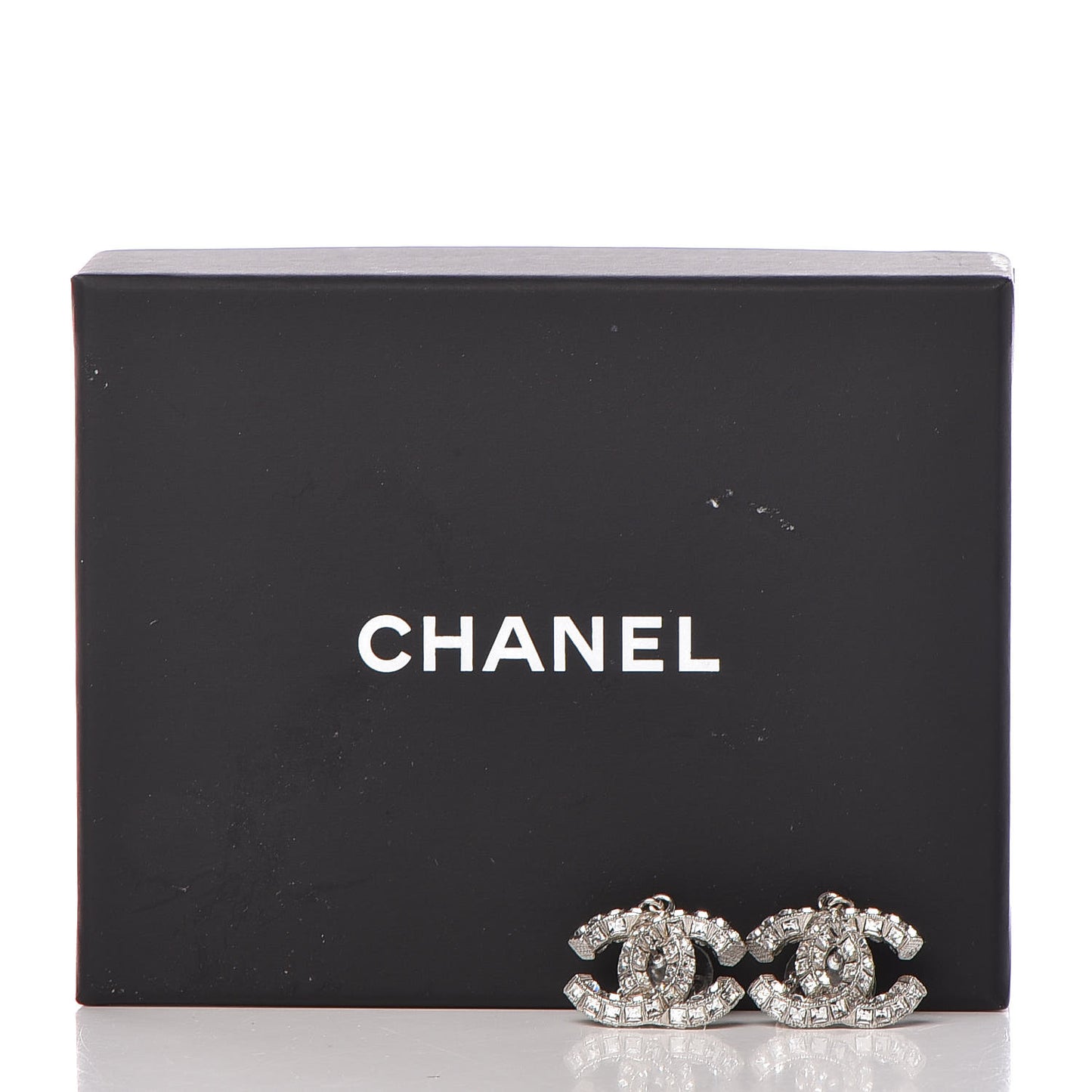 Baguette Crystal CC Drop Earrings Silver
