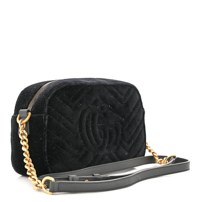 Gucci Velvet Matelasse Crystal Star Embroidered Small GG Marmont Chain Shoulder Bag Black 3 of 11