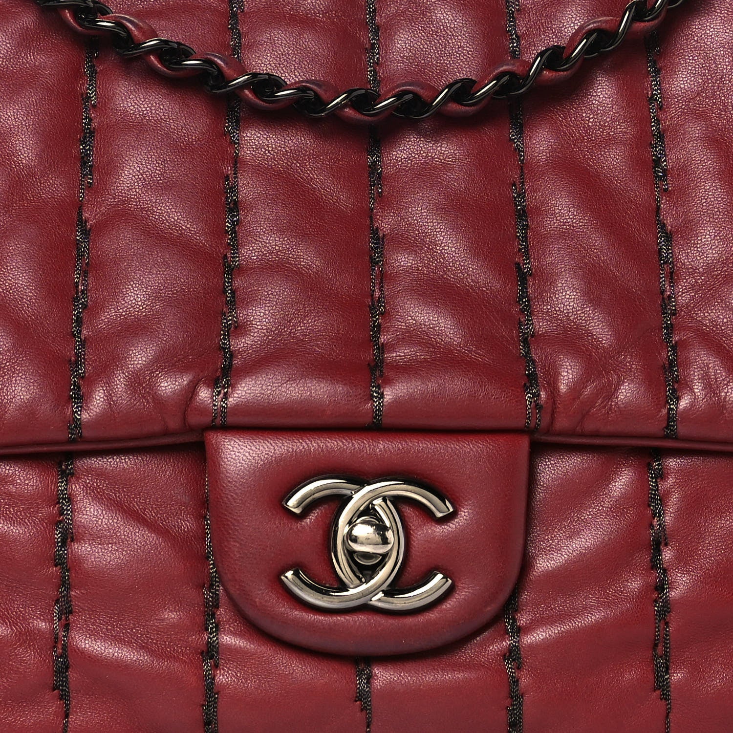 Chanel Lambskin Vertical Stitch Jumbo Single Flap Dark Red 7 of 16