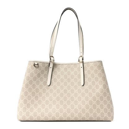 Gucci GG Supreme Monogram Emblem Large Tote Bag  Mystic White Oatmeal 1 of 9
