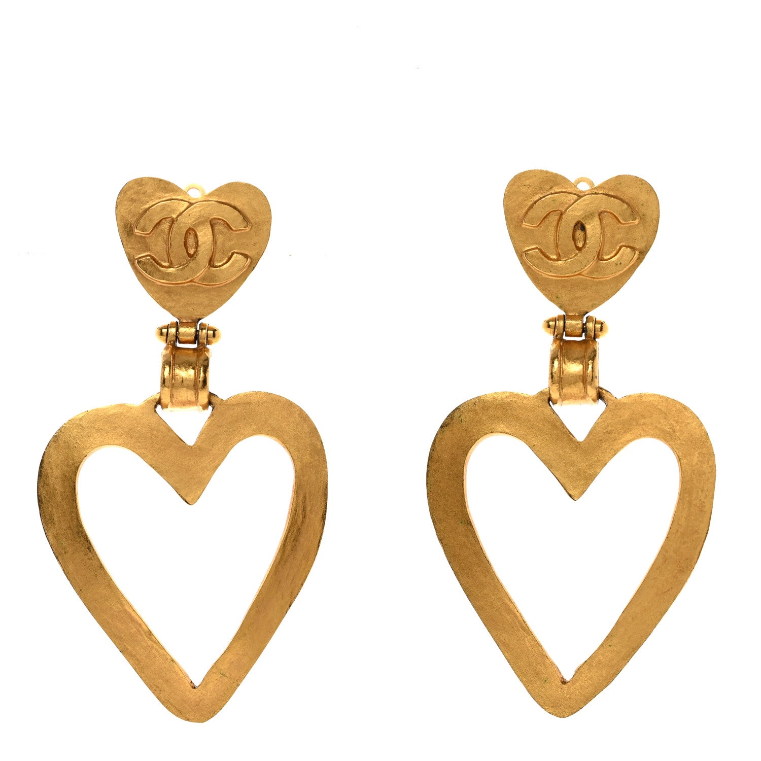Chanel Metal CC Heart Drop Clip On Earrings Gold 1 of 4