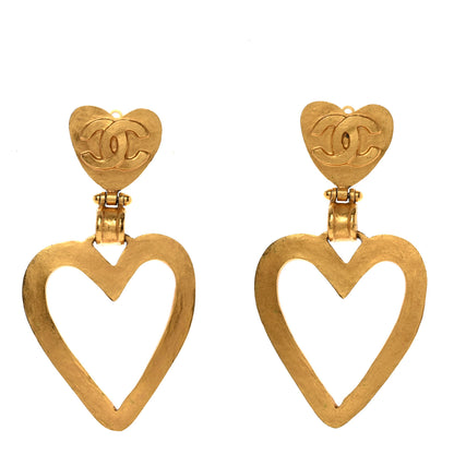 Chanel Metal CC Heart Drop Clip On Earrings Gold 1 of 4