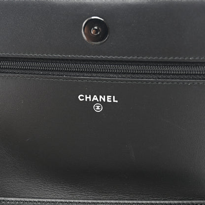 Chanel Calfskin Painted Chevron Embossed Boy Wallet On Chain WOC Black 5 of 11