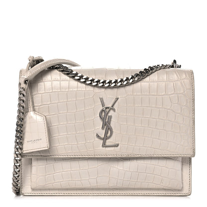 Saint Laurent Calfskin Crocodile Embossed Medium Monogram Sunset Blanc Vintage 1 of 13
