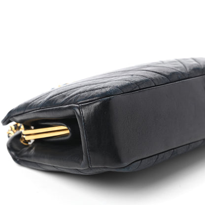 Chanel Lambskin Chevron Quilted Frame Shoulder Bag Navy 6 of 9