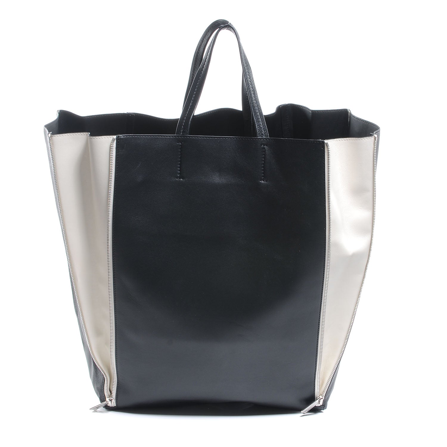 Celine Lambskin Vertical Zip Gusset Cabas Black White 3 of 9