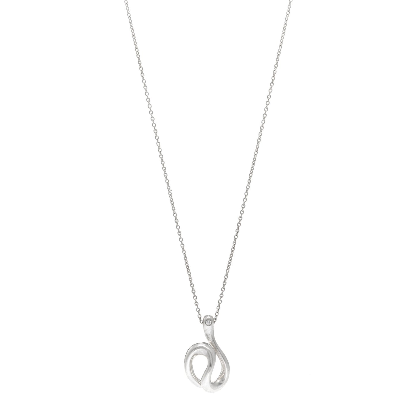 Sterling Silver Diamond Elsa Peretti Snake Pendant Necklace
