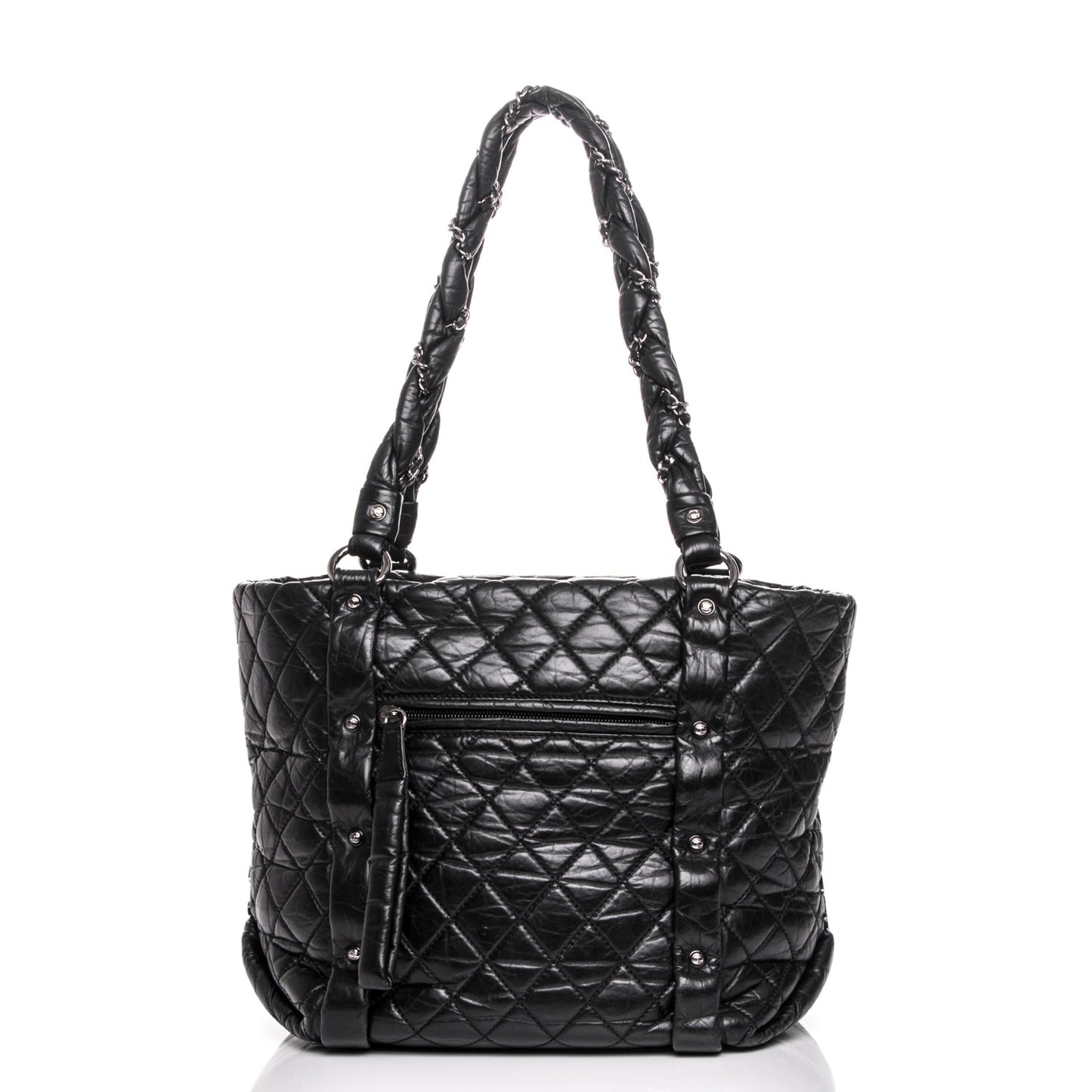 Distressed Lambskin Vintage Ligne Lady Braid Tote Black