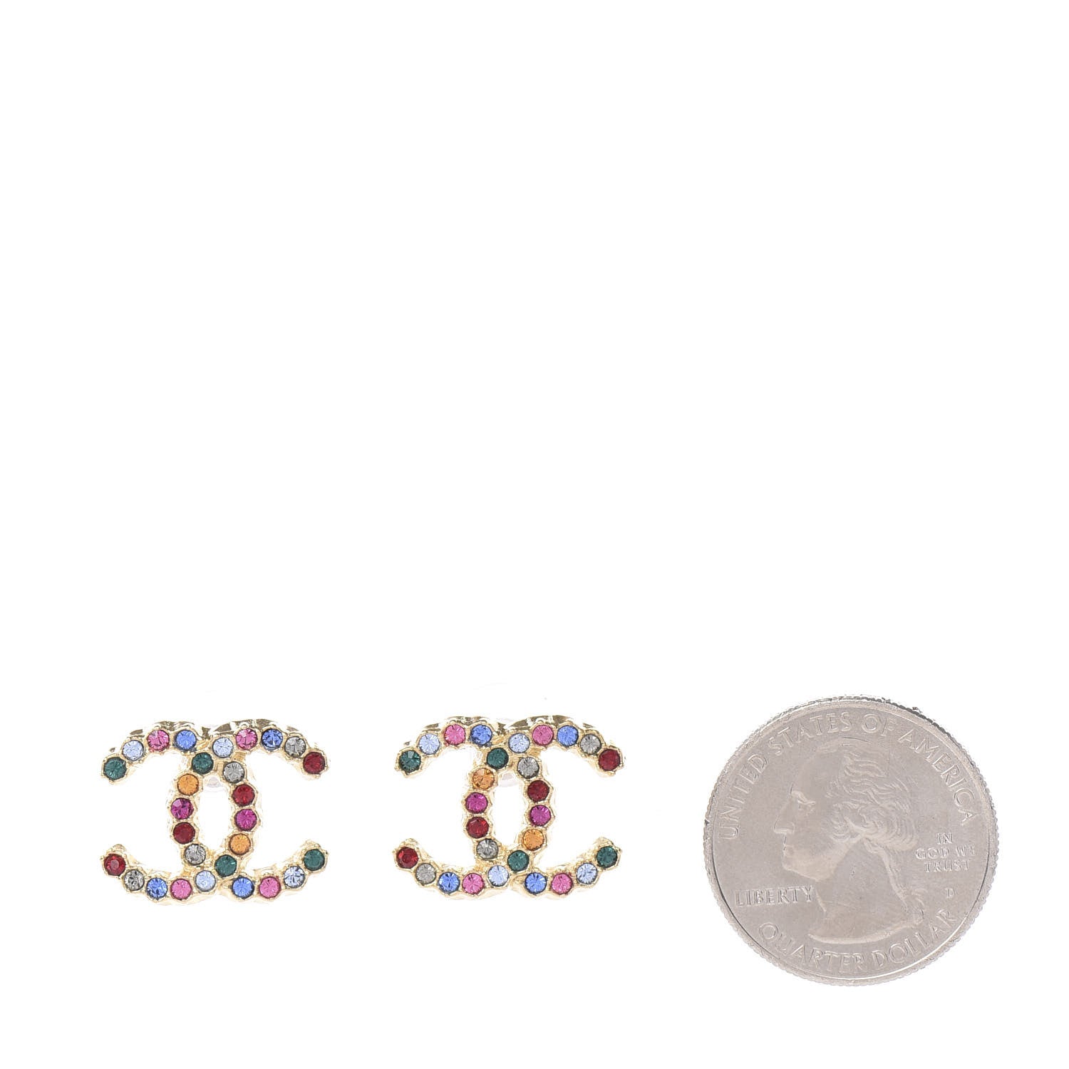 Chanel Crystal Over The Rainbow CC Earrings Gold Multicolor 2 of 5