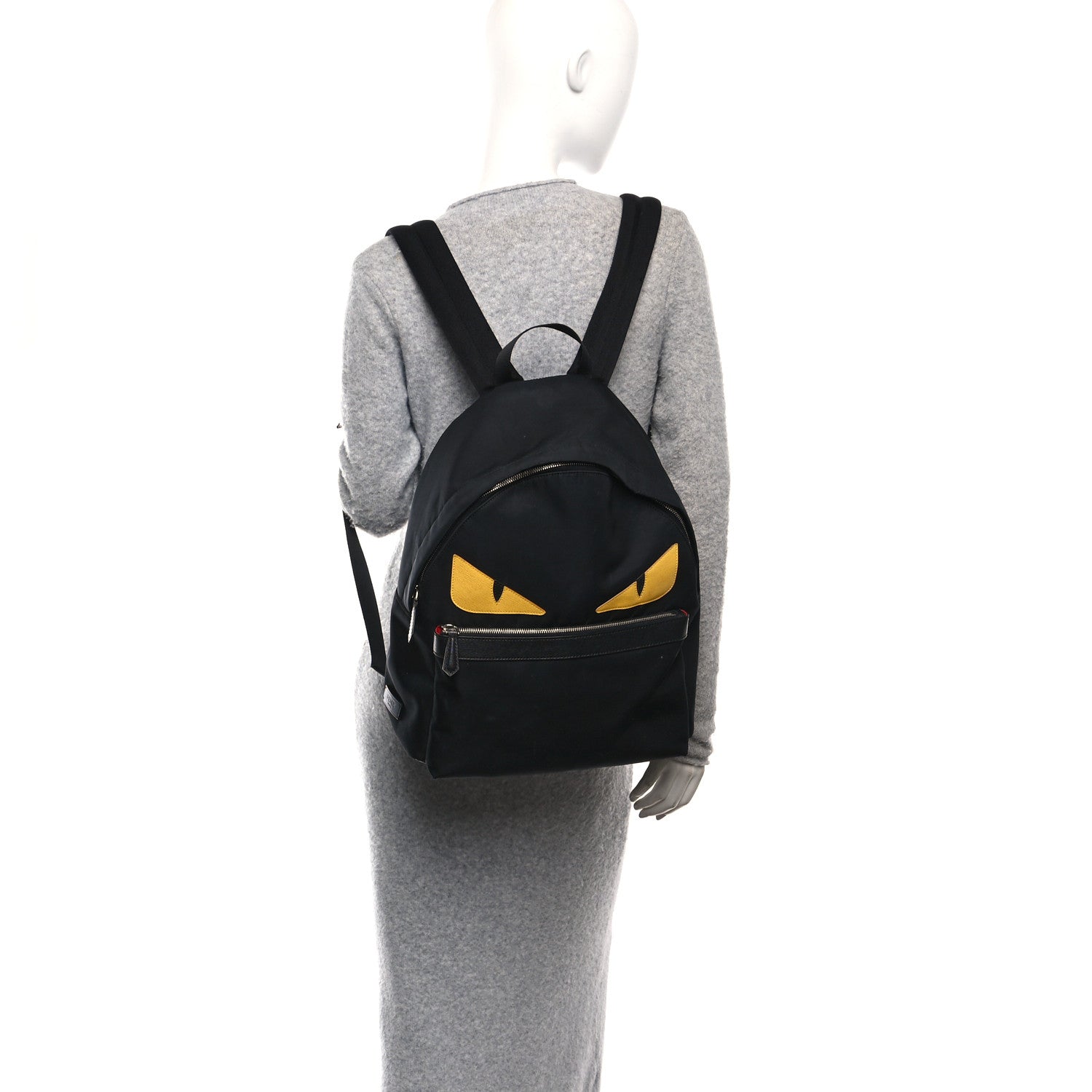 Fendi Nylon Vitello Elite Monster Eyes Rounded Backpack Black Yellow 2 of 12