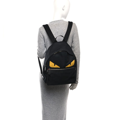 Fendi Nylon Vitello Elite Monster Eyes Rounded Backpack Black Yellow 2 of 12