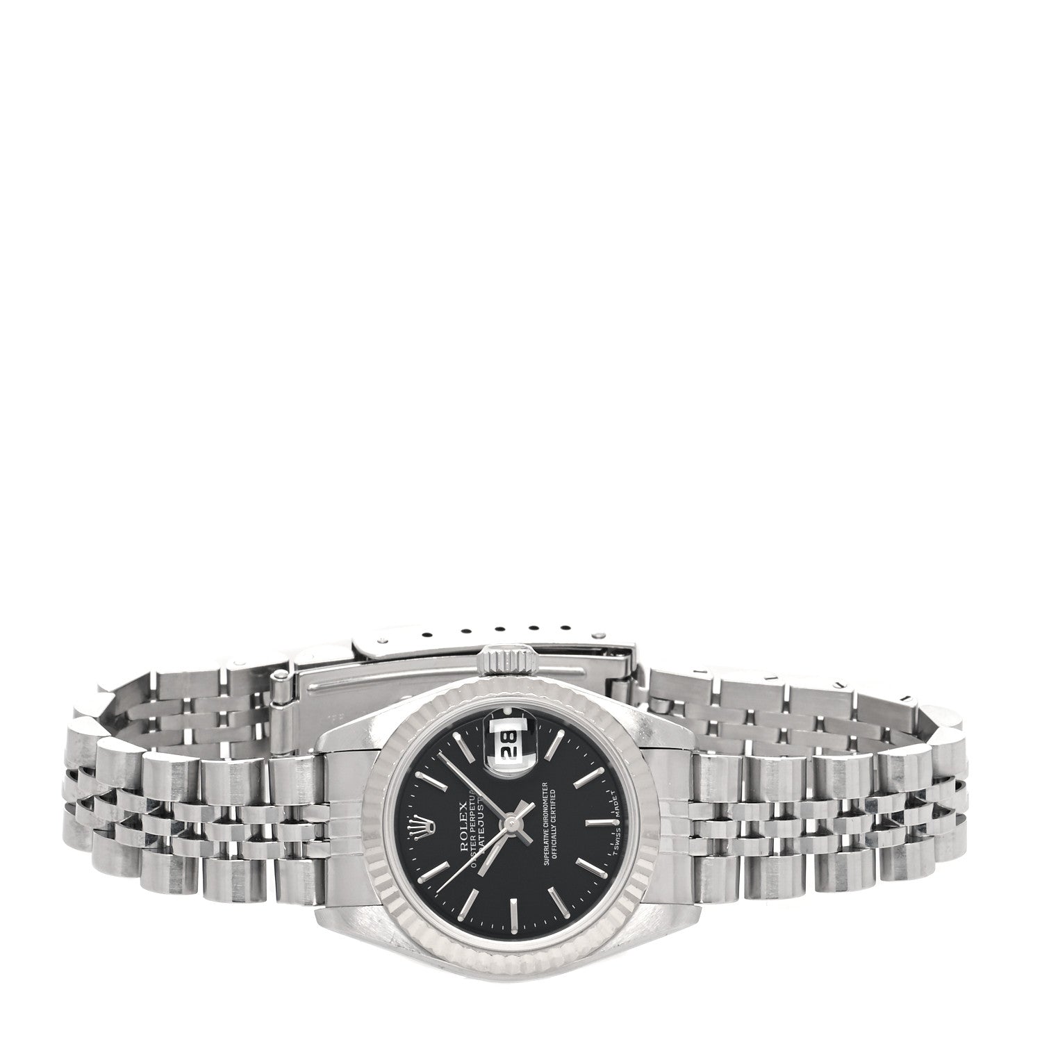 Rolex Stainless Steel 18K White Gold 26mm Oyster Perpetual Datejust Watch Black 69174 2 of 4