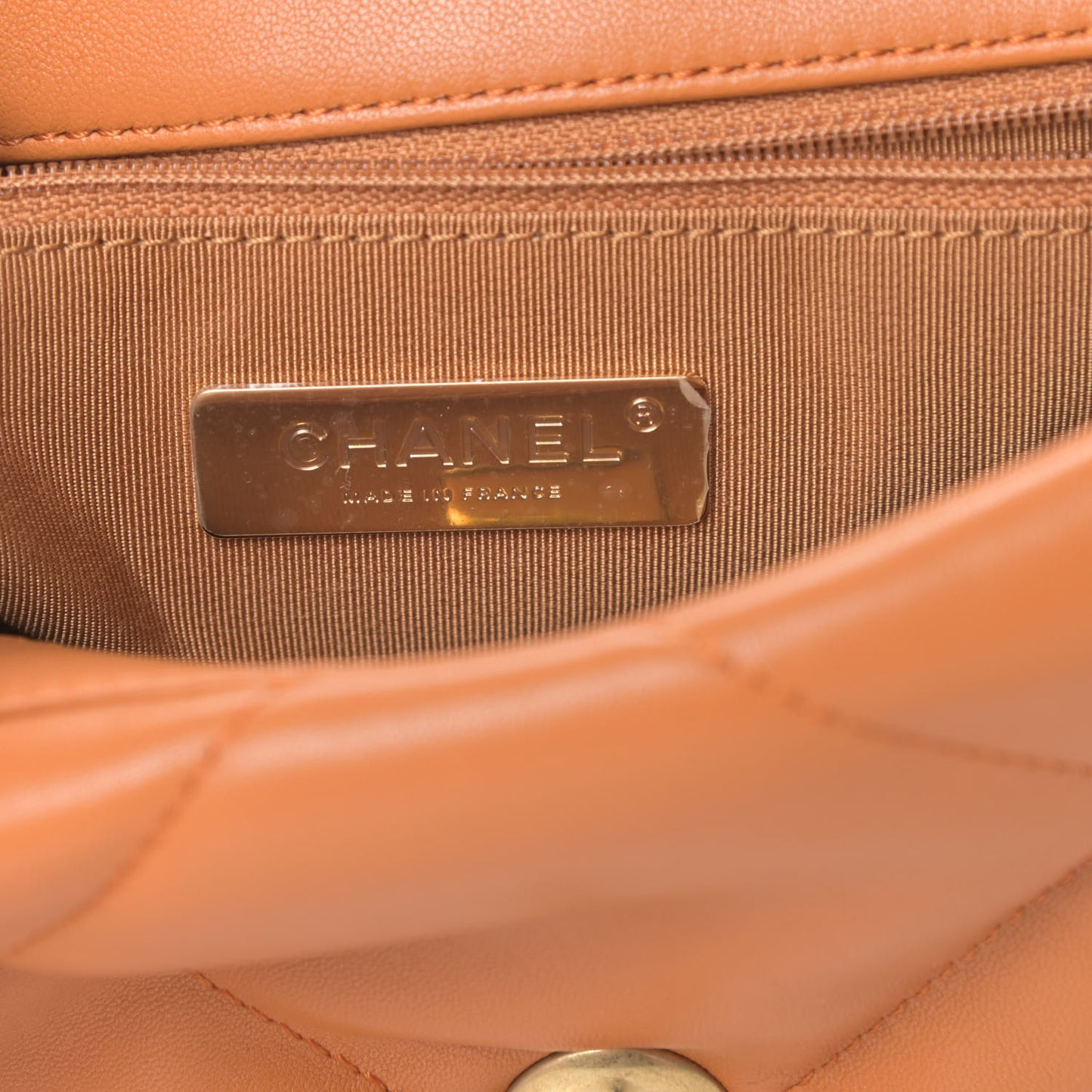 Lambskin Quilted Medium Chanel 19 Flap Light Brown