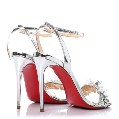 Christian Louboutin Satin Specchino Okydok 100 Ankle Strap Sandals 37.5 Silver 3 of 4