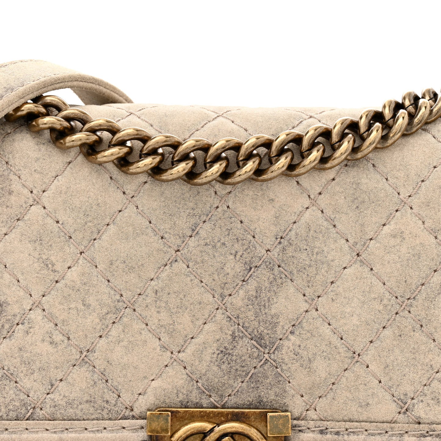 Iridescent Calfskin Quilted Medium Boy Flap Beige
