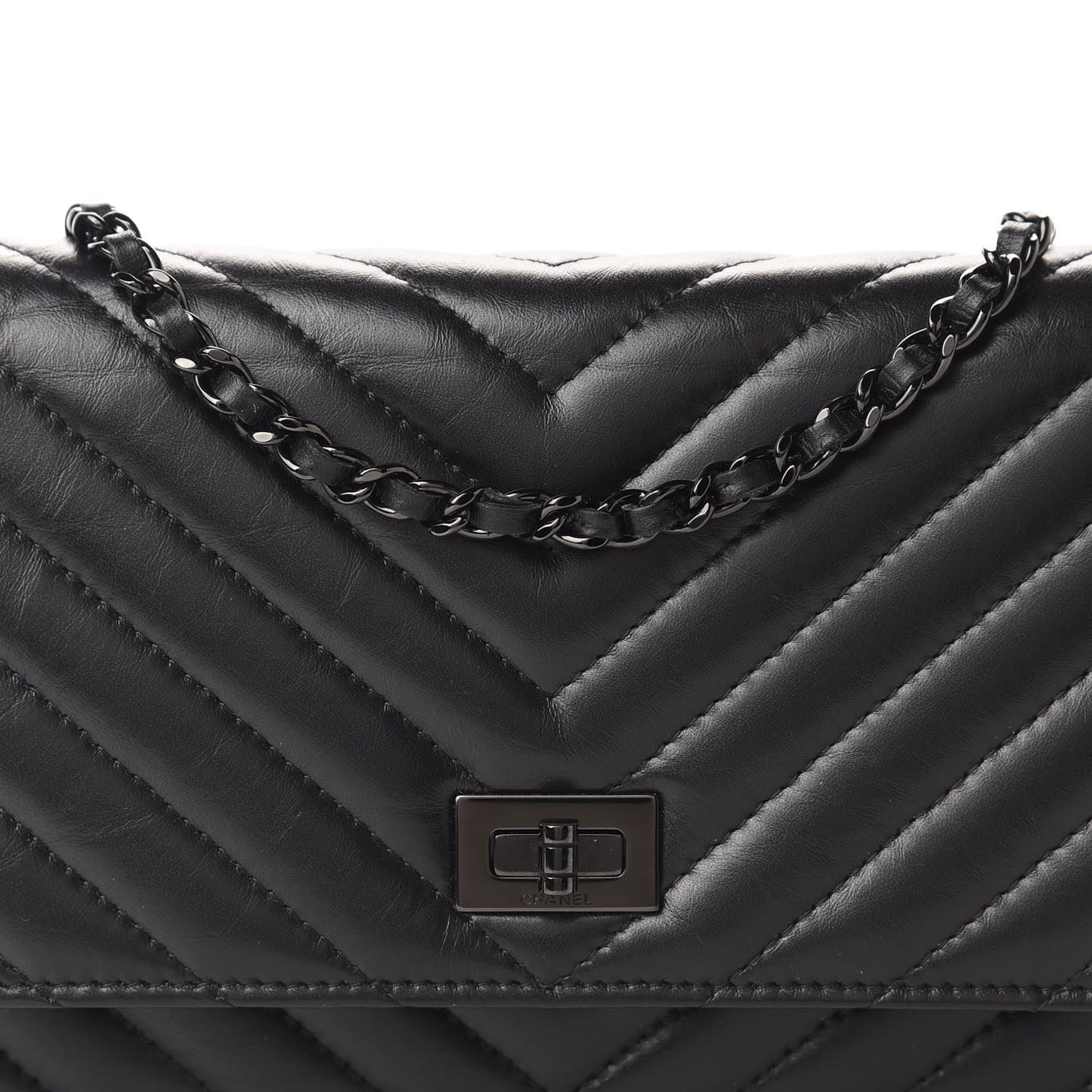 Aged Calfskin Chevron Quilted Reissue Wallet On Chain WOC So Black
