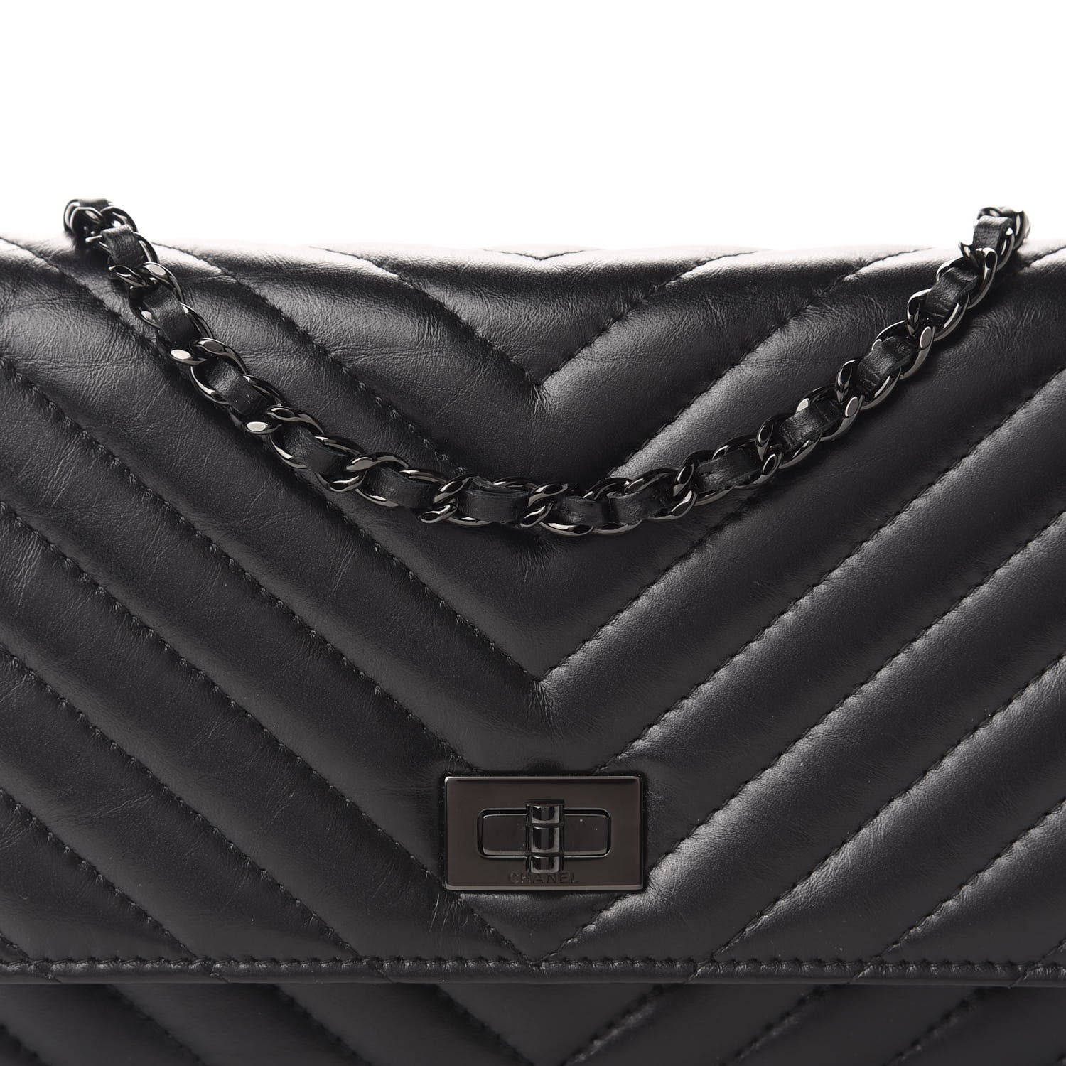 Chanel Aged Calfskin Chevron Quilted Reissue Wallet On Chain WOC So Black 12 of 12