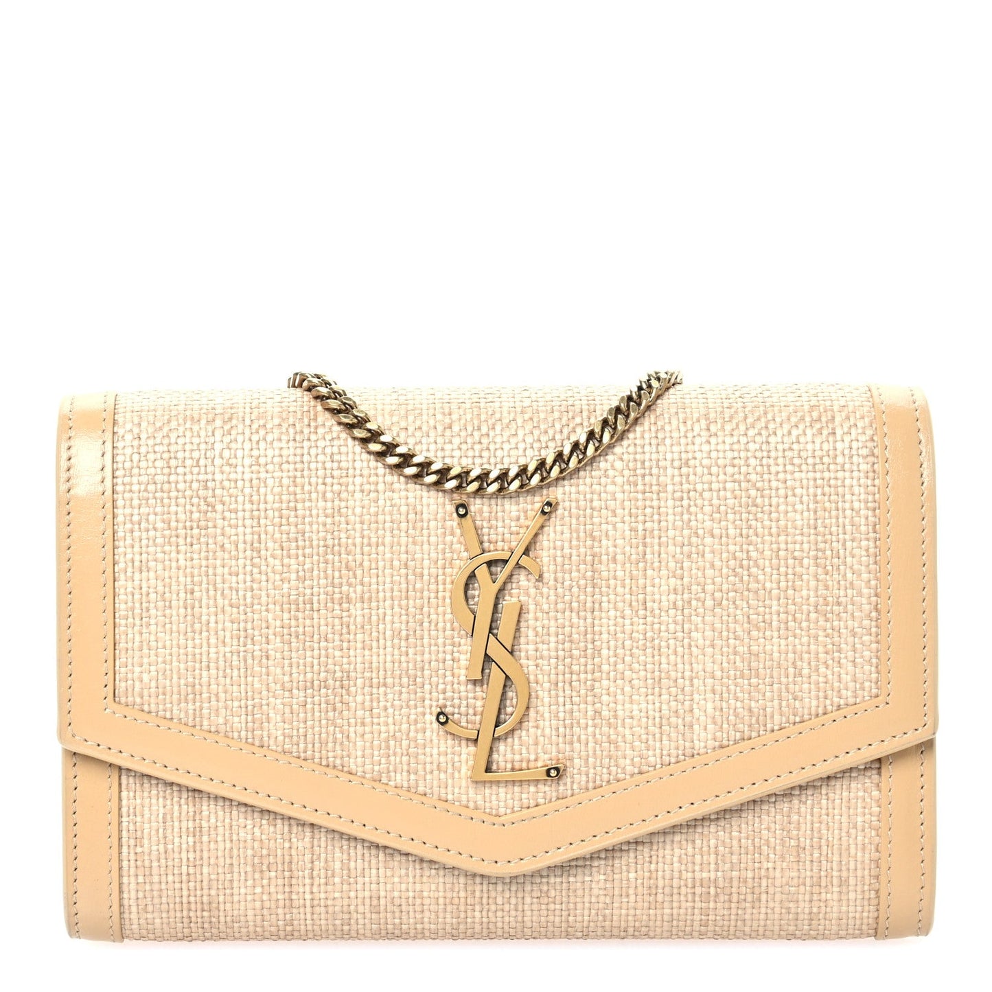 Micro Raffia Monogram Uptown Chain Wallet Natural Hay Blush