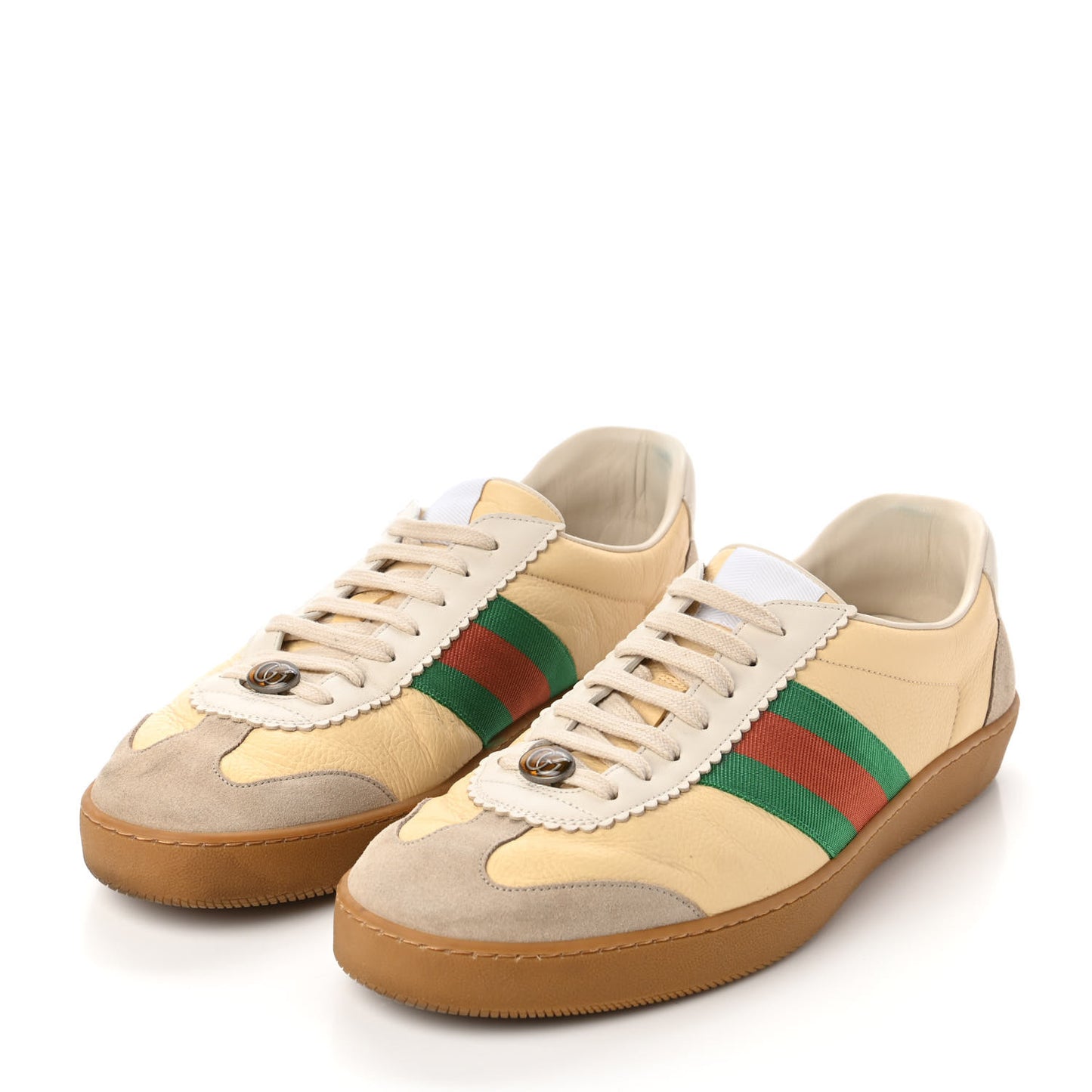 Calfskin Suede Web Mens G74 Sneakers 12 Oatmeal Burro New Mystic White